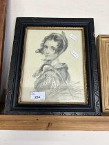 19th Century pencil portrait of a young lady with a sickel