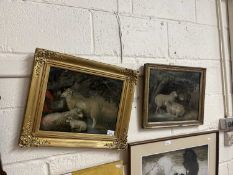 A coloured print of a family of sheep set in a gilt frame together with another similar (2)