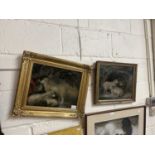 A coloured print of a family of sheep set in a gilt frame together with another similar (2)