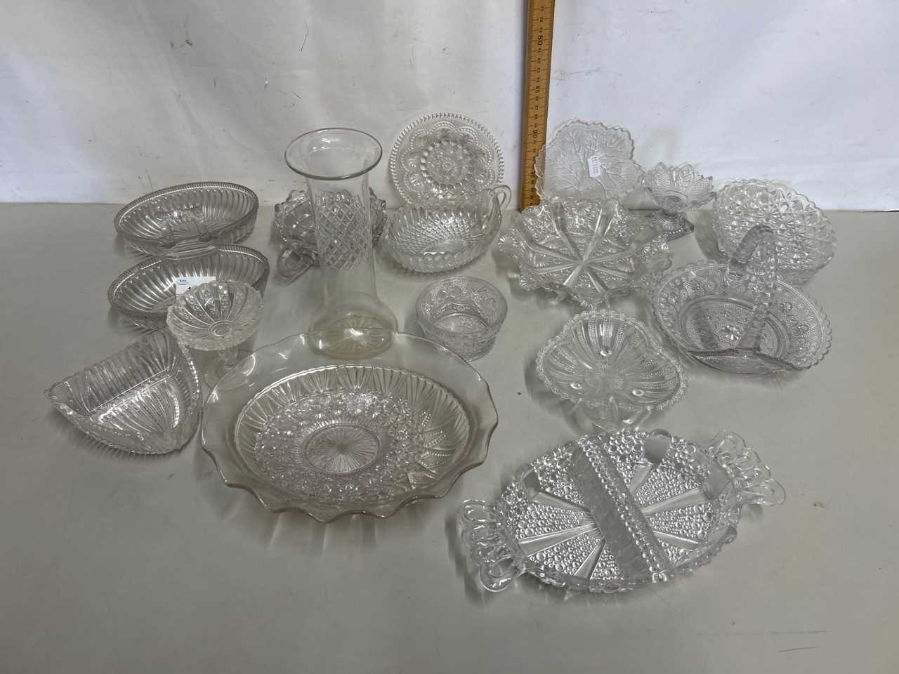 Group of various pressed glass wares to include various dishes, hors d'oeuvres dish, royal jubilee