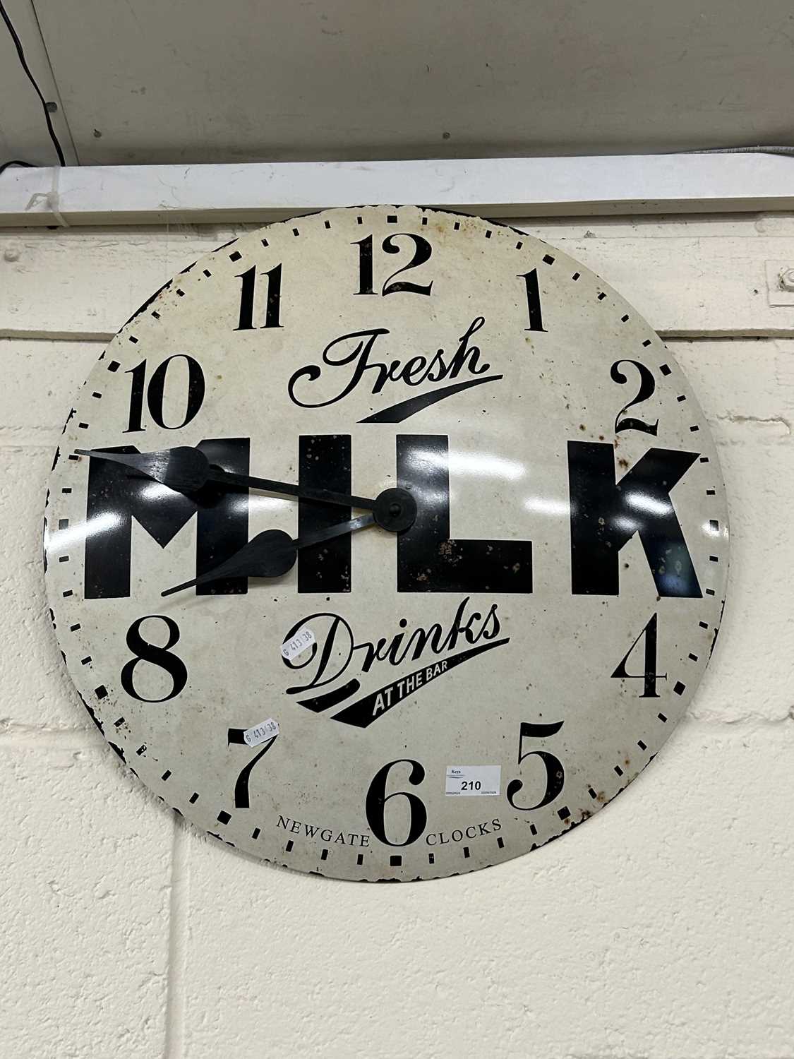 Reproduction wall clock marked Fresh Milk by Newgate Clocks