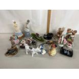 Group of various modern figurines to include Capodimonte plus further porcelain flowers, cow