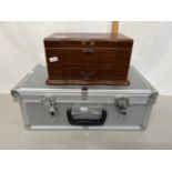 Small table top jewellery box together with an aluminium flight case