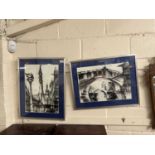 Two contemporary Venetian scenes, monochrome, indistinctly signed possibly Mario 1975, framed and