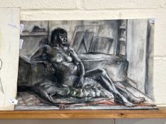 20th Century school study of a recumbent nude, unframed