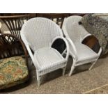 Pair of white painted wicker chairs
