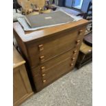 Mid Century teak five drawer bedroom chest, 82cm wide