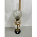 Early 20th Century oil lamp with clear glass font and frosted shade