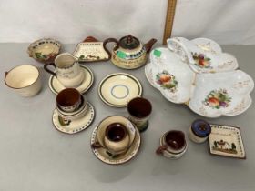 Group of Torquay ware together with a gilt decorated hors d'oeuvres dish