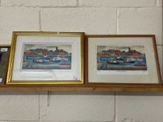 Brian Lewis, two coloured prints of fishing boats