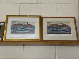 Brian Lewis, two coloured prints of fishing boats