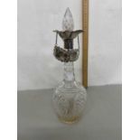 Mixed Lot: Two modern decanter labels together with a clear cut glass decanter with silver collar (