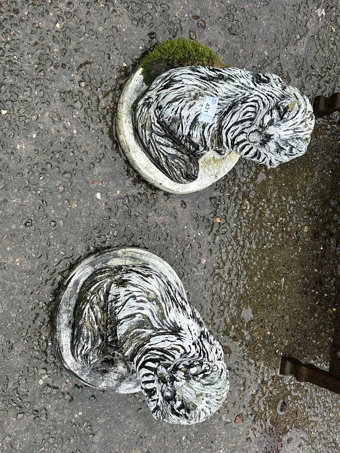 Pair of concrete garden cat ornaments