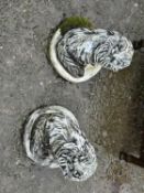 Pair of concrete garden cat ornaments