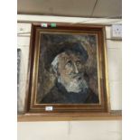 In the manner of abstract expressionism, Bust portrait of a bearded gent, impasto oil on board,