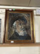 In the manner of abstract expressionism, Bust portrait of a bearded gent, impasto oil on board,