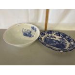 Blue and white wash bowl together with a blue and white meat plate