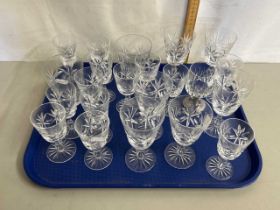Tray of 20th Century drinking glasses various sizes