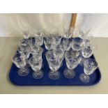 Tray of 20th Century drinking glasses various sizes