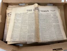 Box of various vintage newspapers, 1930's to WWII, principally copies of the Daily Herald, Daily