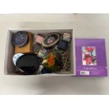 Box of various assorted costume jewellery, trinket boxes etc