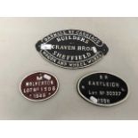 Railway Interest - A group of three iron plaques marked Craven Bros, Sheffield, Wolverton and B R