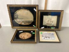 Group of framed studies to include port side scene, sepia print of cherubs and various others (4)
