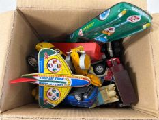 Box of various assorted toy vehicles