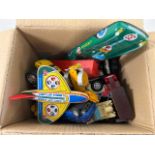 Box of various assorted toy vehicles