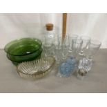 Mixed Lot: Various drinking glasses, green glass bowls etc