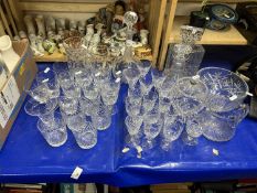 Group of various clear drinking glasses, decanters etc