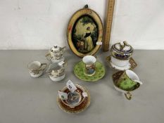 Mixed Lot: Various assorted tea wares, oval miniature picture etc