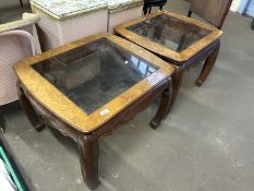 Pair of modern Oriental glass top coffee tables