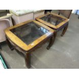 Pair of modern Oriental glass top coffee tables