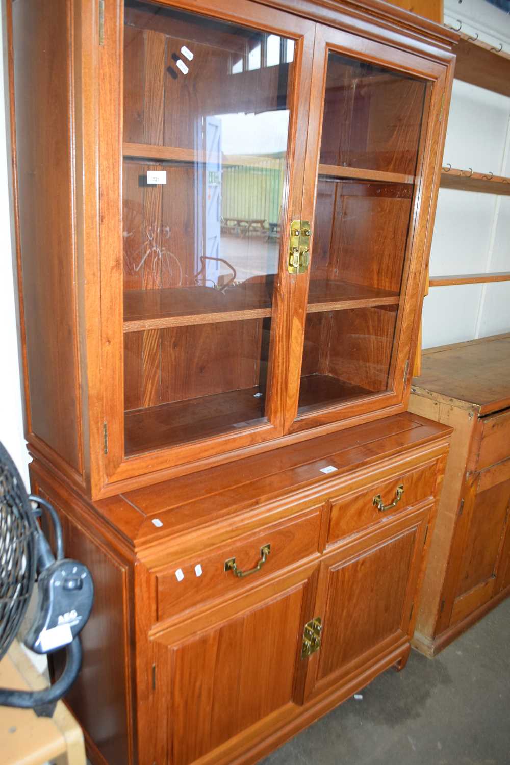 Modern Chinese hardwood sideboard with glazed top section