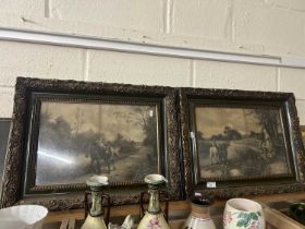 Pair of monochrome prints of rural scenes in gilt finish frames