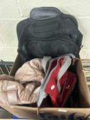 Box of various assorted back packs, cases etc