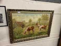 Contemporary oil on board study, country scene with horses