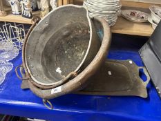 Mixed Lot: Aluminium jam pan, copper bowl and a copper tray (3)