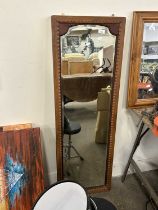 Narrow oak framed wall mirror