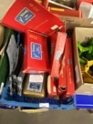 Box of various Triang Minic motorways accessories, track and power unit