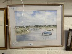 Watercolour study of moored boats together with a further small study of a water mill (2)