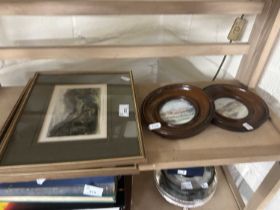Mixed Lot: Framed engravings together with further oak framed miniature pictures (5)