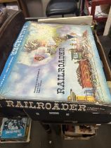 Box of assorted books, Railroad Game etc