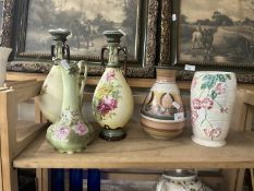 Mixed Lot: Maling lustre finish vase, pair of rose decorated vases and others (5)