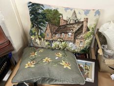 Mixed Lot: Various cushions, tapestry pictures etc