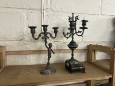 Mixed Lot: Comprising a marble based candelabra and further candelabra with figural stand (2)
