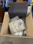 Box of various table cloths and other items