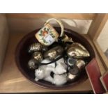 Bowl, various assorted ornaments, heart shaped decorations etc