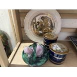 Collection of Art of Chokin ceramics plus further glass bowl and a glass pig